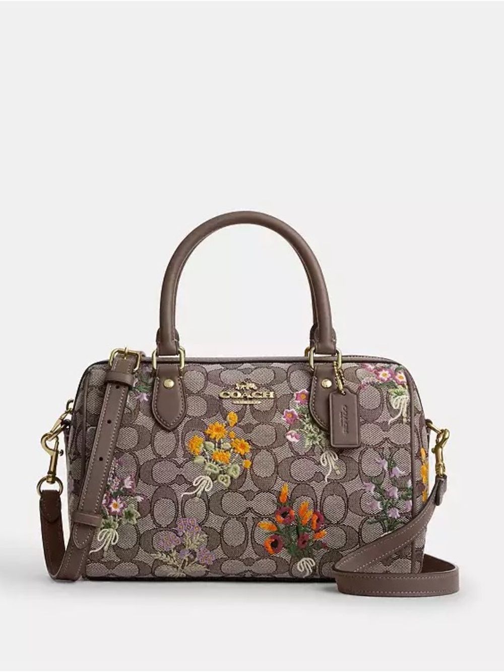 NWT!COACH Rowan Satchel Bag In Signature Jacquard With Floral Embroidery(CDZ01) - Picture 9 of 16
